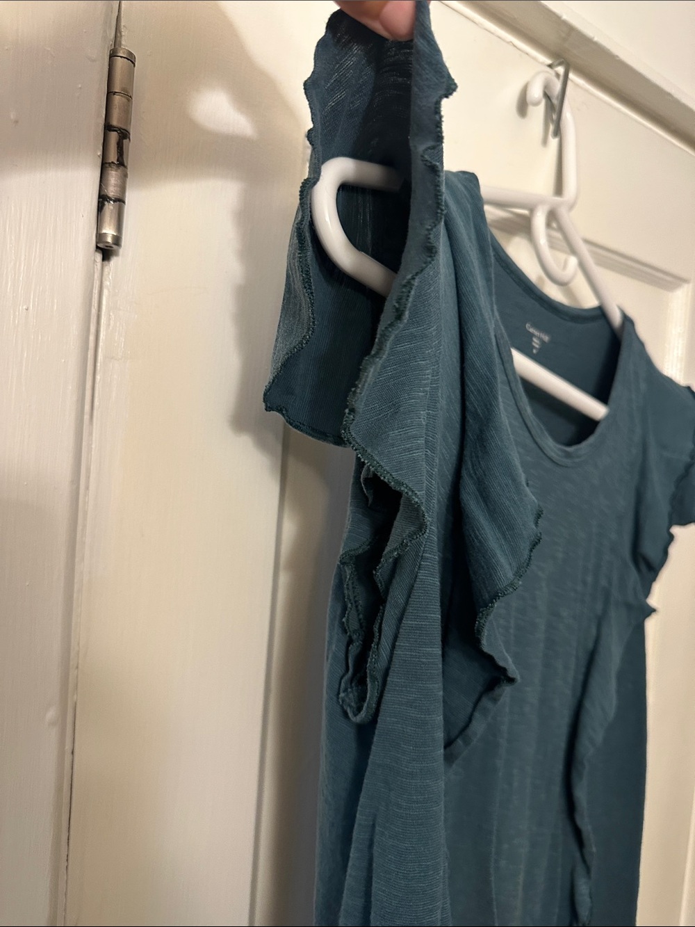 Garnet Hill Teal Ruffle Sleeve Women's Top - Medium - Picture 3 of 7
